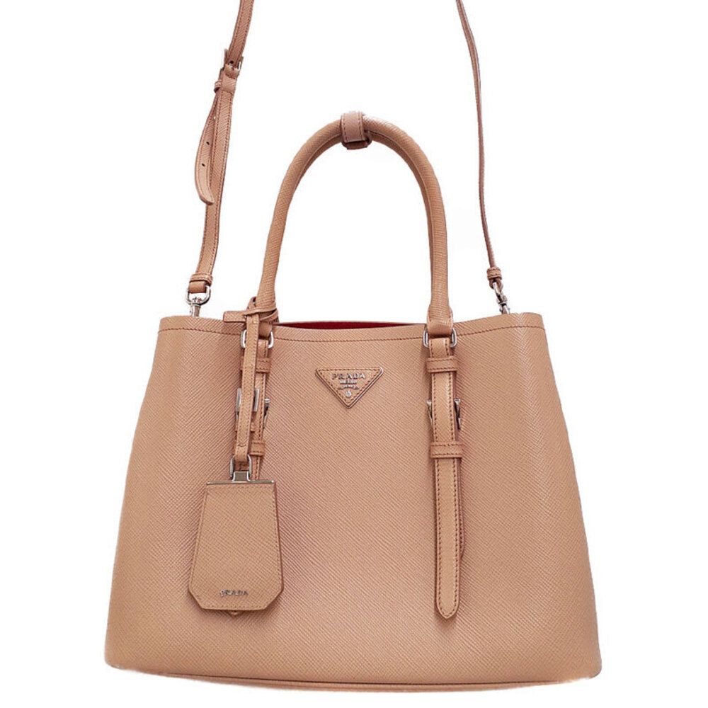 Prada Saffiano Cuir Double Shoulder Bag Beige Pink